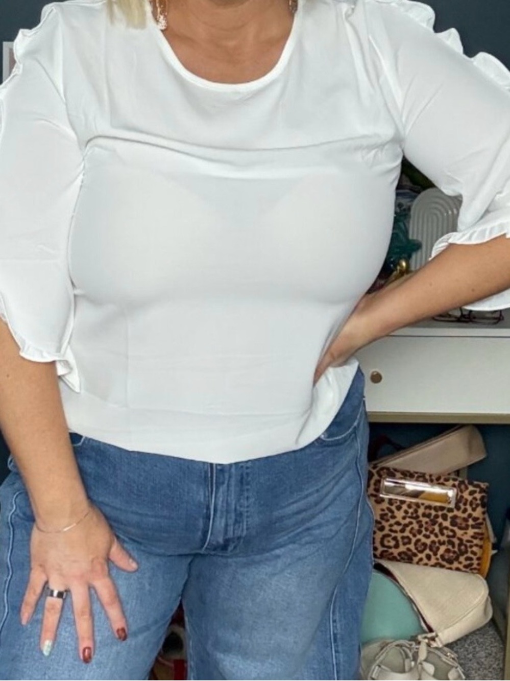 Women's White Ruffle Sleeve Top